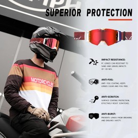VOZAPOW Dirt Bike Goggles Over Glasses Anti-Fog, Motorcycle Protective Eyewear Motocross Goggles for Men Women