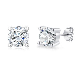 Loutade Silver Stud Earrings for Women, 925 Sterling Silver Studs Earrings for Sensitive Ears, Hypoallergenic Dainty Cubic Zircon Round 4mm CZ Small Cartilage Sleeper Ear Studs for Women Men Girls