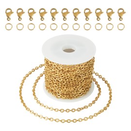 Pandahall 16.4 Feet Stainless Steel Cable Chains Real 18K Gold Plated Chains 4x3x0.6mm Soldered Jewelry Chains with Lobster Claw Clasps Jump Rings for Bracelet Necklace Jewelry Making