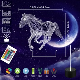 AIRUEEK Horse Girl Gift, Horse Toy 3D Illusion Lamp Horse with Remote Control Night Light Girls + Touch 16 Colour Changing + Room Decor Gifts