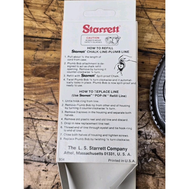 Starrett Vintage NOS Starrett 100' Chalk Plumb Line American Made