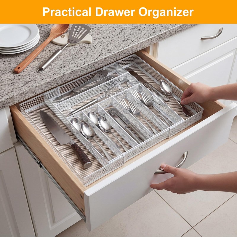 1 Pcs Utensil Drawer Silverware Organizer, Metal Mesh Expandable 13"