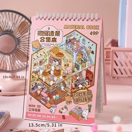 3D Scene Sticker Book, 49pcs/set Cute Cartoon Creative Sticker, DIY Decorative Sticker for Scrapbooking & Journal Making, Crafts Kit