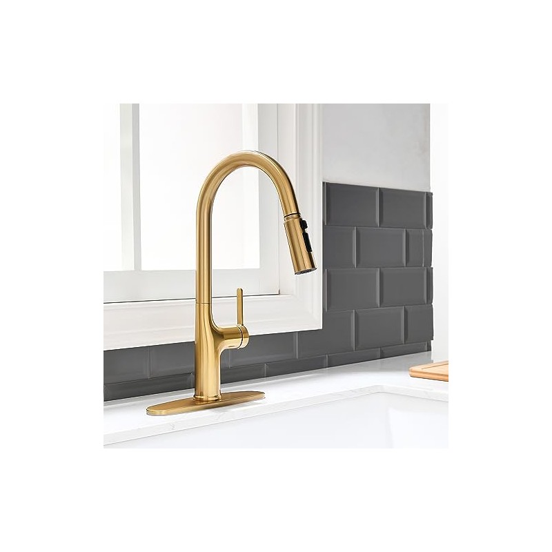 Brushed Gold Kitchen Faucet, Single Handle Gold Kitchen Sink Faucet