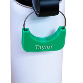Custom Water Bottle Handle and Name Tag with Laser-Etched Personalization – Durable Stainless Steel Loop Included (Green)
