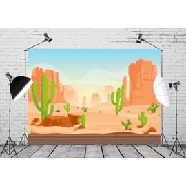 BELECO 7x5ft Fabric Cartoon Desert Cactus Backdrop Wildwest Desert Road Sand Dunes Photography Background Western Cowboy Cowgirl Baby Shower Birthday Party Decoration Baby Kids Portrait Photoshoot