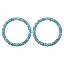 INFINAUTO Universal Bling Car Engine Start Stop Button Cover, Car One Click Push Start Button Ring Sticker Faux Crystal Rhinestone Ignition Button Trim Light Blue, 2 Pcs