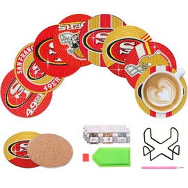 Generic 8 Pcs Diamond Art Painting Coasters Kits with Holder,DIY Football Diamond Art Coasters for Adults Beginners Craft Gift Supplies, Red, ZHILAI001