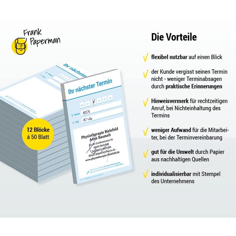 Frank Paperman® 600 appointment notes, 12 x appointment pads of