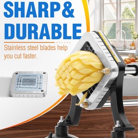 FSUON French Fry Cutter for Potatoes, Potato Cutter with 1/4 Inch Shoestring, 3/8 Inch Regular, 1/2 Inch Thick-cut Stainless Steel Blades
