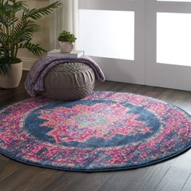 Nourison PSN03 Passion Blue Boho Area Rug 5'3" x Round, XROUND