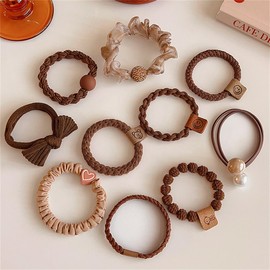 JETSO 4U Hair Elastics, Set of 10, Pearl Hair Elastics, Hair Accessories, Rubber, Pearl, Hair Band, Hair Bundles, Adults, Commuting, Fashionable, Women's, Simple, Hair Accessory, Hair Clip, Ring