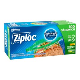 Ziploc Bolsas Reutilizables para Sándwich con Pestañas para una Fácil Apertura, 1 Paquete con 100 Bolsas