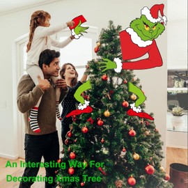 Griinch Christmas Tree Decorations, Griinch Christmas Thief Tree Hanging Ornaments Naughty Christmas Tree Topper Whoville Farmhouse Christmas Decor Party Supplies Wall Window