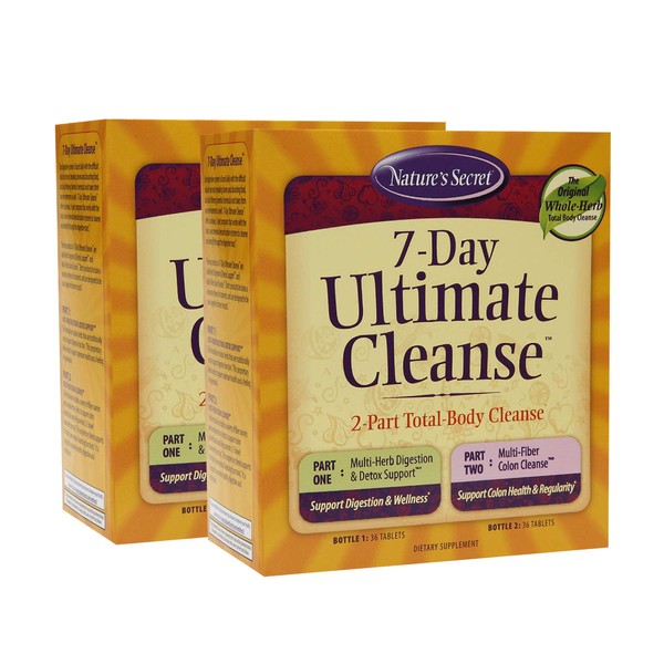 Nature's Secret 7 Day Ultimate Cleanse - 2 Part Total Body Cleanse Healthy Digestion & Elimination Support - Multi-Herb Detox Blend & Multi-Fiber Colon - Natural Rejuvenation- 72 Tablets (Pack of 2)