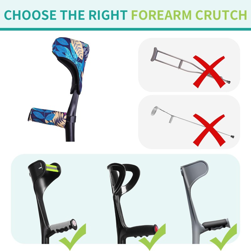Forearm Crutch Pads and Hand Grip Covers for Open Cuff