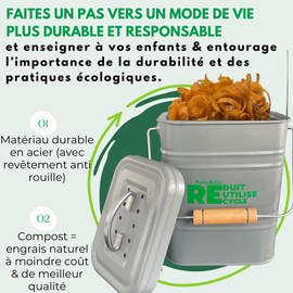 Komposter für die Küche, 3 l, Design – Kompostbehälter für Tisch und Lebensmittelabfall – geruchshemmender Deckel – luftdichter Deckel – für Wohnung – kleine Arbeitsfläche – Garten – Recycling –