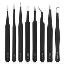Ainiv Precision Tweezers Set, 8PCS Anti-Static ESD Tweezers, Non-Magnetic Stainless Steel Curved Tweezers Set for Modeling, Electronic Repair, Handicraft, Laboratory, Jewelry Manufacturing, Hobby etc