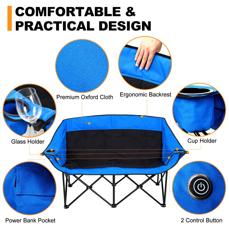 Ustovian Outdoor Winter Folding Camping Chair Portable Heated Double-seater Folding