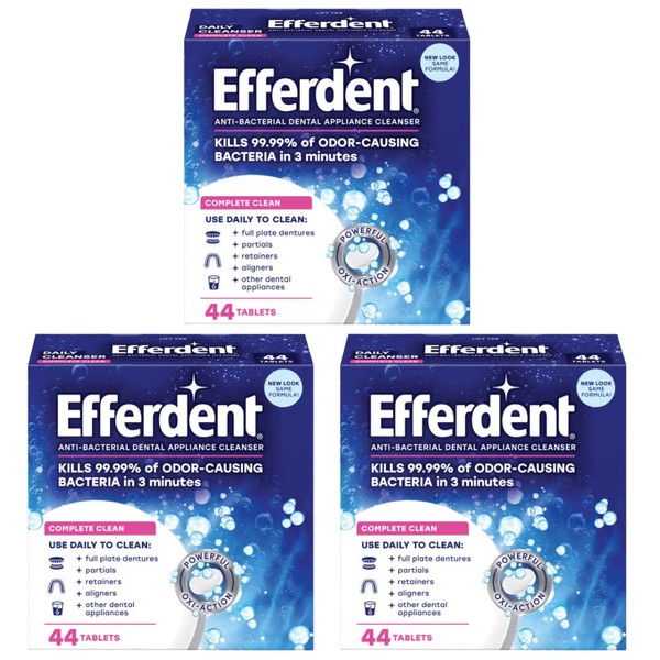 Efferdent Retainer & Denture Cleaner Tablets, Complete Clean , 44 Count, (Pack of 3)