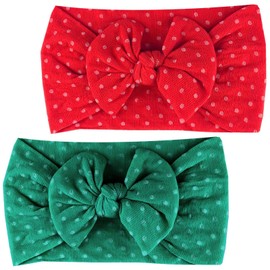 2-Pack Baby Girl Headbands - Soft Stretchable Newborn Turban Bows with Adjustable Knot (0-24 Months) | Gentle Hair Bands for Sensitive Skin in Green/Red
