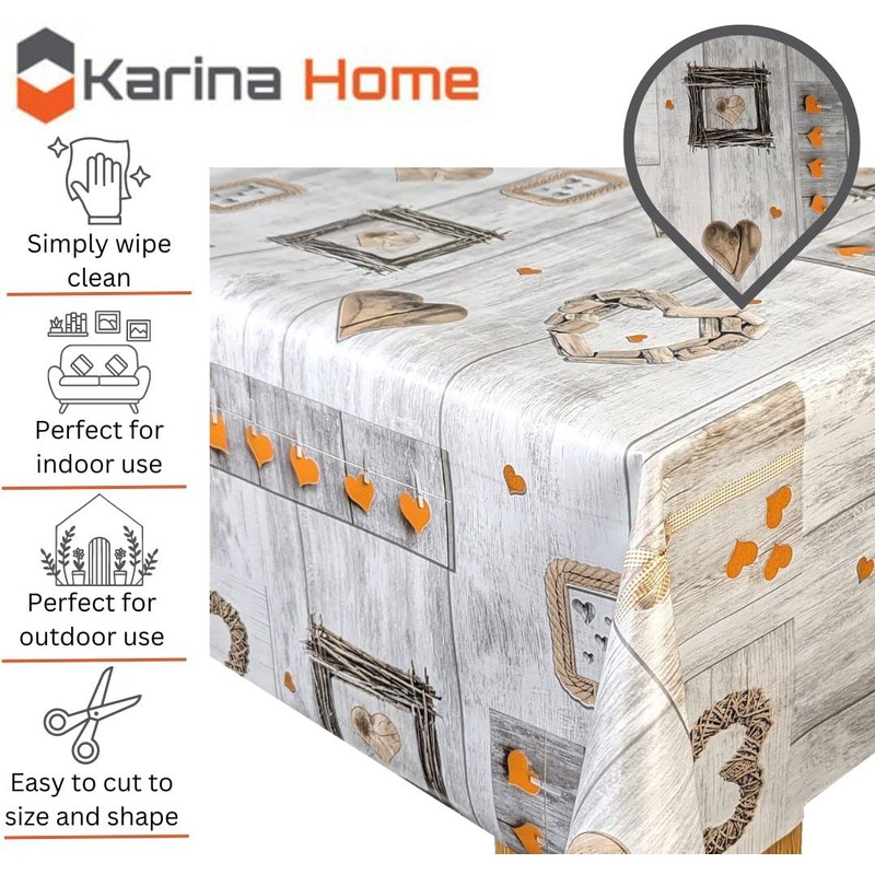 Karina Home Orange on Grey Wood Effect Love Hearts Wipe