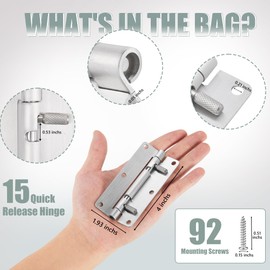 HSMT-hinges 4 Inch Quick Release Hinge, Stainless Steel 304, Detachable, Spring Release Hinges with 6 Holes for Cabinet Lids, Electrical Enclosure Doors, Horizontal & Vertical Mounting (15, 4 inch)