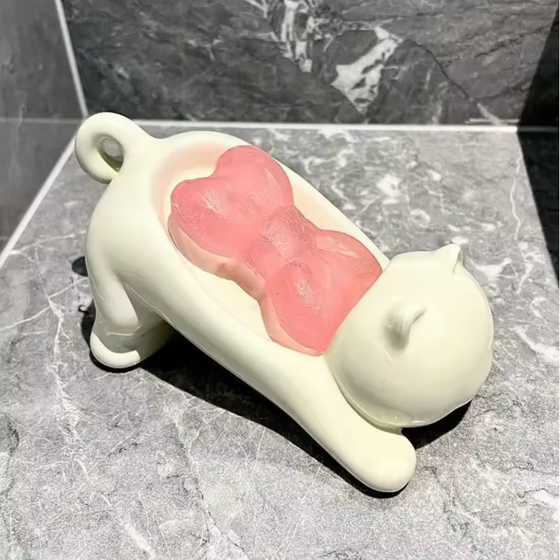 Cute Cat Drain Soap Holder - Self Draining Plastic Soap