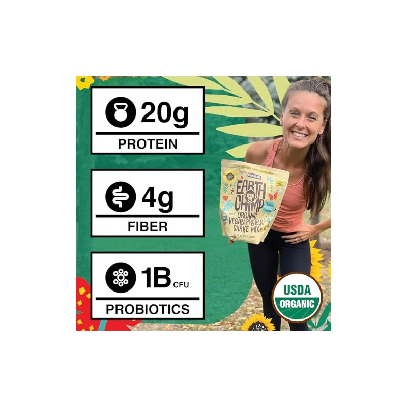 EarthChimp Organic Vegan Protein Powder - 52 Servings, 64 Oz