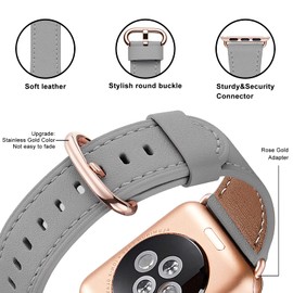WFEAGL Strap Compatible for Watch Strap 42mm 44mm 45mm,Many Colours of Top Grain Leather Band Replacement Strap with Watch Series 8/7/6/5/4/3/2/1(42mm 44mm,Grey Band+RoseGold Adapter)