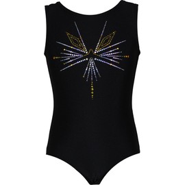 Gymnastics Leotard Stars Lycra Girls' Short-Sleeved Children's Gymnastics Bodysuit Short Sleeve, Lycra in black / motifs 5, 140