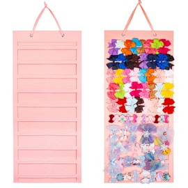Bow Holder for Girls Hair Bows Large Bow Holder Hair Bow Organizer Claw Clip Organizer Hair Clip Organizer Bow Hanger for Girls Hair Bows Hair Bow Holder for Wall, Door, Closet (Pink-A)