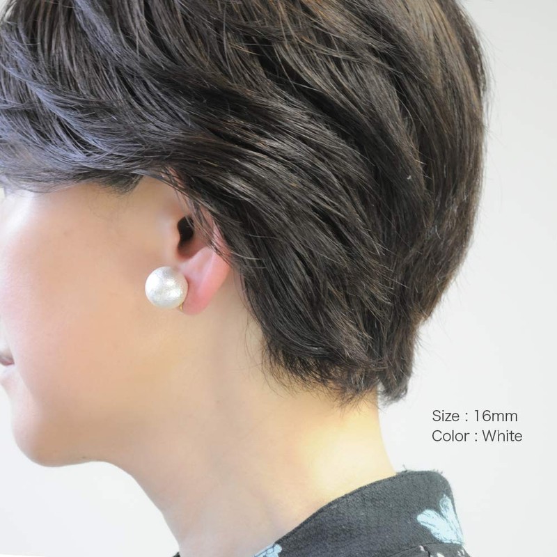 R-days Daikanyama Women's Large Cotton Pearl Earrings, Made in Japan,