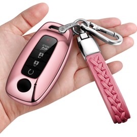 Autophone Compatible with Nissan Key Fob Cover with Leather Keychain Soft TPU Protection Key Case for 2023 2024 2025 Rouge Pathfinder Versa Sentra 3 4 5-Button Smart Car Key (Pink)