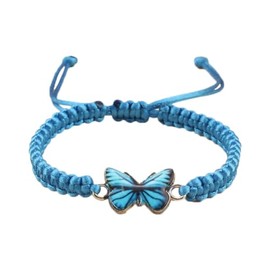 COLORFUL BLING Handwoven Adjustable String Cute Butterfly Bracelets Matching Braided Rope Butterfly Bracelet Wristband Friendship Couple Jewelry-Blue