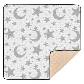 KICPOAY Baby Play Mat Stars Moon Pastel Grey 50 x 50 Playpen Mat Baby Play Mats for Floor Play Gym Crawling Mat Non-Slip Cushioned Baby Playmat for Infants, Babies, Toddlers