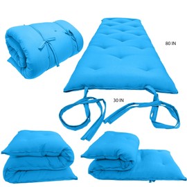 Danfuton Japanese Floor Rolling Futon Mattress, Cotton Bed, Shikifuton 3x30x80 Turquoise