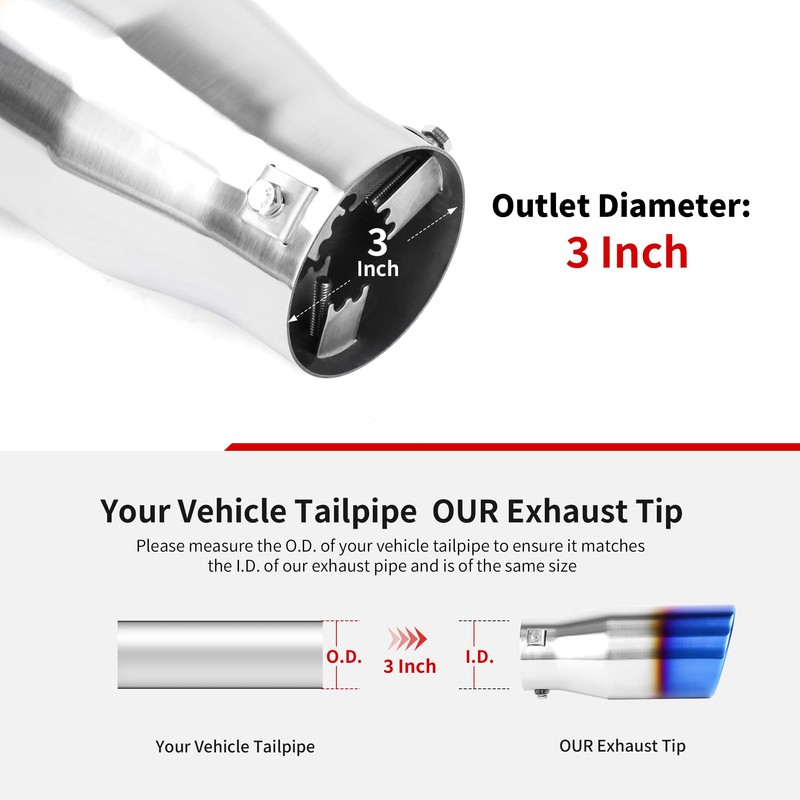 Richeer 3 to 4 inch Blue Burnt Exhaust Tip, 3"