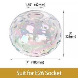 Wrlmfy 7" Glass Shade Replacement for E26 Pendant Lights, Colorful Hammered Globe Lampshade for Wall Sconce, Dia 7", Height 5", Fitter 1.65" (Stained - 2 pcs)