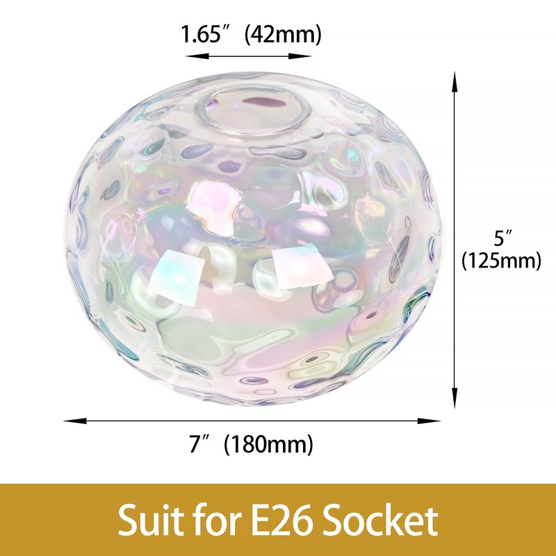 7" Glass Shade Replacement for E26 Pendant Lights, Colorful Hammered