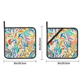 Pot Holders for Kitchen Set of 2, Summer Tropical Plants Flower Leaf Pot Holder Heat Resistant Kitchen Non Slip Printed Cooking Barbecue Baking Microwave BBQ, 8x8 Inches