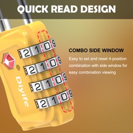 TSA Luggage Locks, [Updated Version] [4 Packs] Diyife 4-Digit Combination Padlock, Resettable Zinc Alloy Code Locks, Small Padlock for Travel Luggage Suitcases Backpack Case Locker (Yellow)