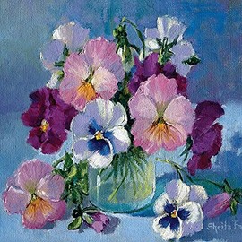 Pansies in Glass Blank Greeting Card Any Occasion/Birthday - Floral Flowers Art Card