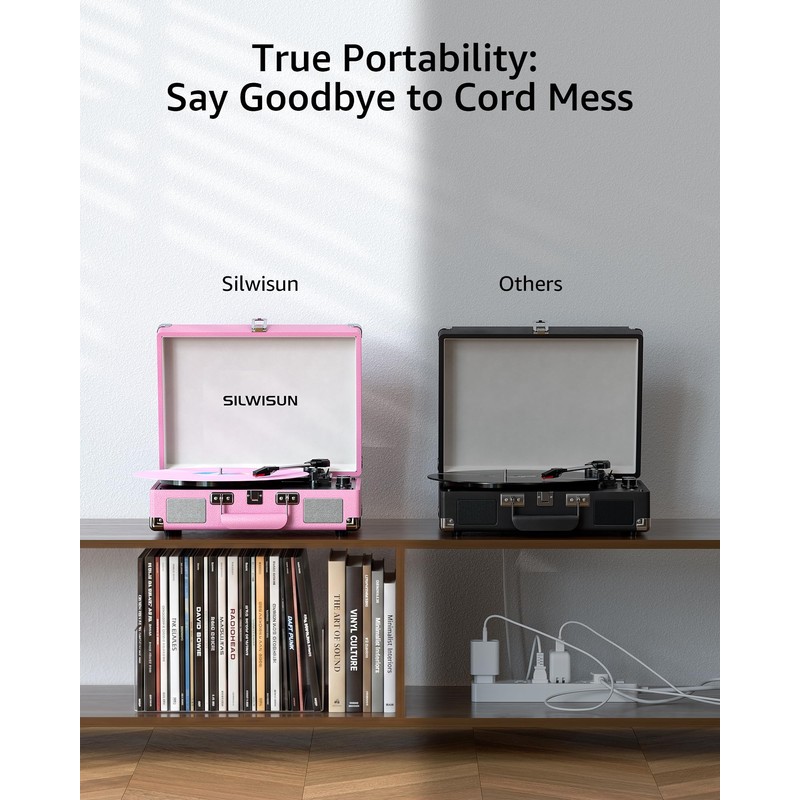Silwisun Bluetooth in/Out Record Player with Speakers Turntable