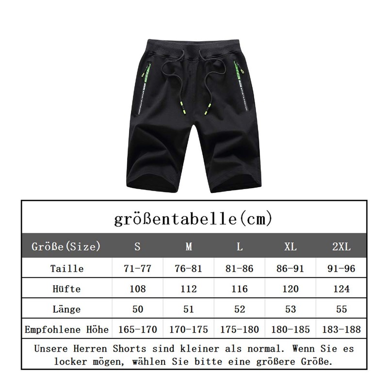 JustSun Men's Shorts, Sports Shorts, Cotton Stretch Fabric with Zip,