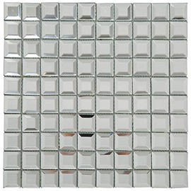 Soulscrafts Beveled Crystal Mirror Glass Mosaic Tile Crystal Diamond Mosaic Tile 12x12 Inch for Kitchen Backsplash Bathroom (Silver, 5 Sheets)