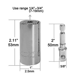 PANMAX Chrome Vanadium Steel 6 Piece Universal Socket Set, 7-19mm, 3/8 Ratchet Wrench, Knurled Handle, Complete Rust Resistant