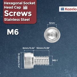Kozelo 20pcs Hex Socket Cap Bolts [M6-1 x 10mm] 304 Stainless Steel Full Screw Cap Screw Full Screw Anti-Loosening Electric Motor 3D Printer Fan Engine Replacement Silver Tone