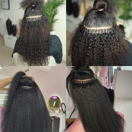 Kinky Straight Microlink Human Hair Extensions for Women Coarse Curly Yaki Straight Micro Loop Hair Extensions Human Hair Microlinks Keratin Fusion Hair 100g,22"inch