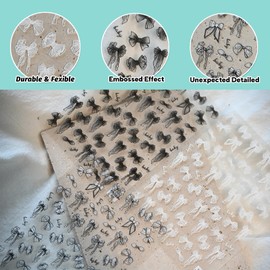 CESTSIREN White Black Bow Nail Art Stickers Embossed Elegant Nail Decals for Nail Art Design Self-Adhesive Nail Accessories for Women Nail Art Supplies 3 Sheets